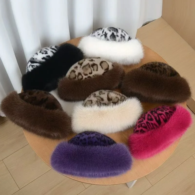 Fall/Winter Leopard Pattern Fuzzy Mongolian Hat, Outdoor Fashionable Warm Hat, Fisherman Hat, Windproof Ear Protector, Basin Hat
