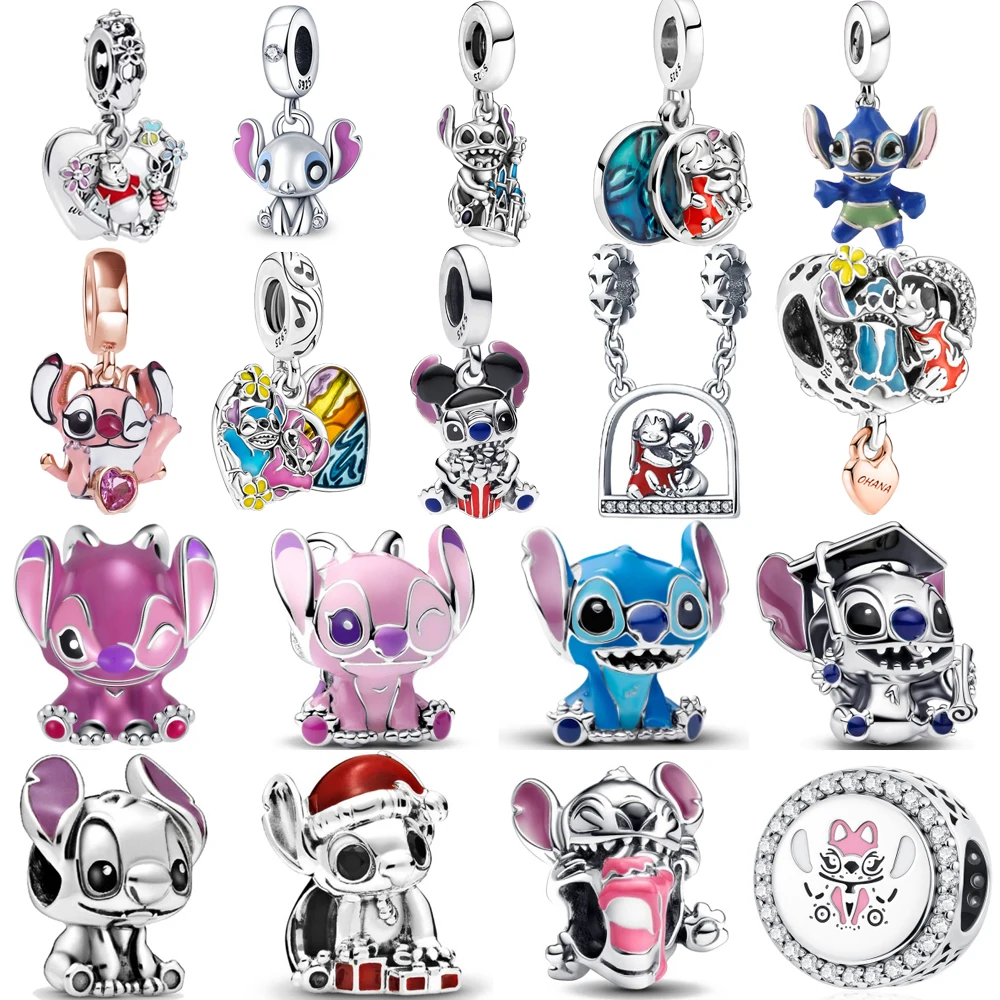 

MINISO Disney Stitch 925 Silver Charm Bead Cartoon Anime Image Pendant Fit Original Women's Bracelet DIY Exquisite Fine Jewelry
