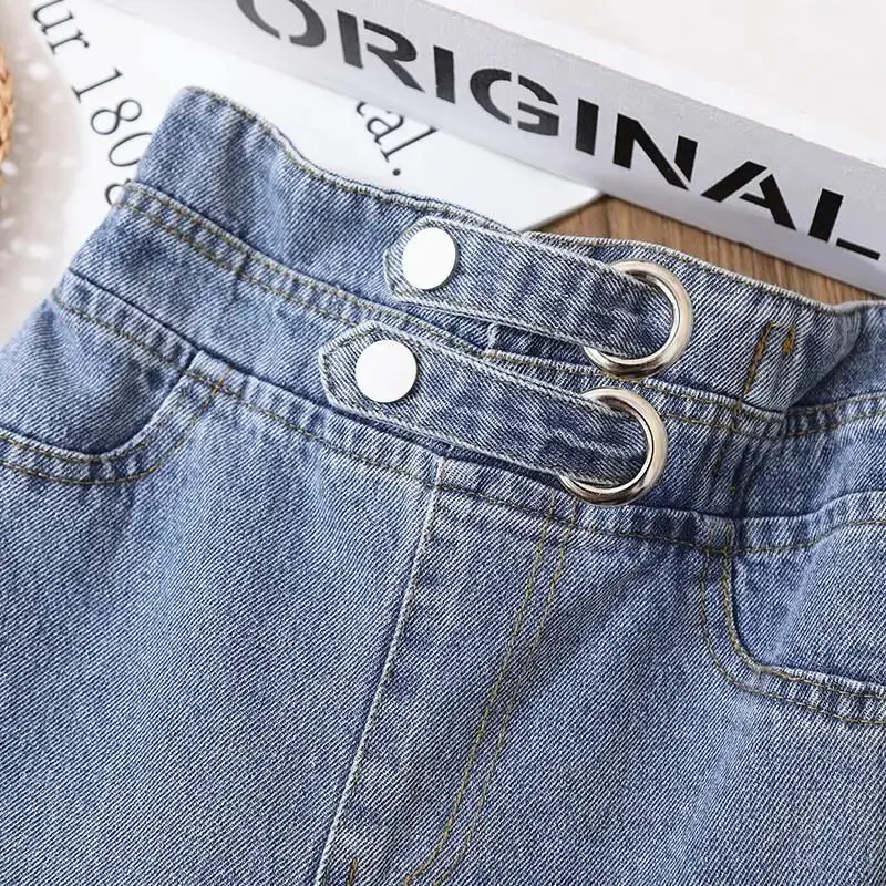 4-11Y Mädchen Jeans Hosen Frühling und Herbst Neue Teenager Mädchen Lose Gerade Hosen kinder Breite bein Hosen Student hosen