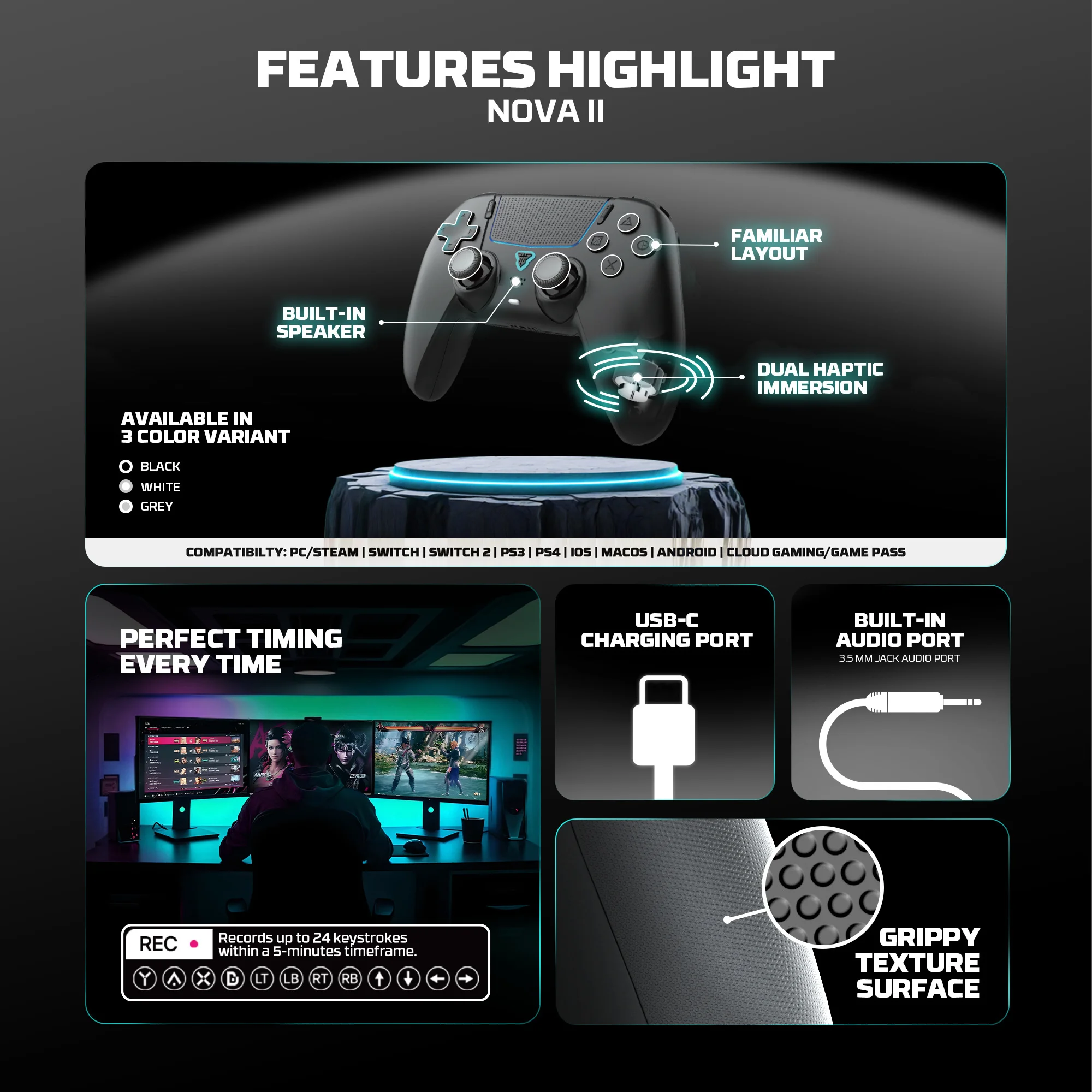 FANTECH NOVA II WGP16 سماعة لاسلكية تعمل بالبلوتوث غمبد Hall-Effect مشغلات عصا التحكم جيروسكوب وحدة تحكم الألعاب لجهاز PS4 SWITCH PC #3