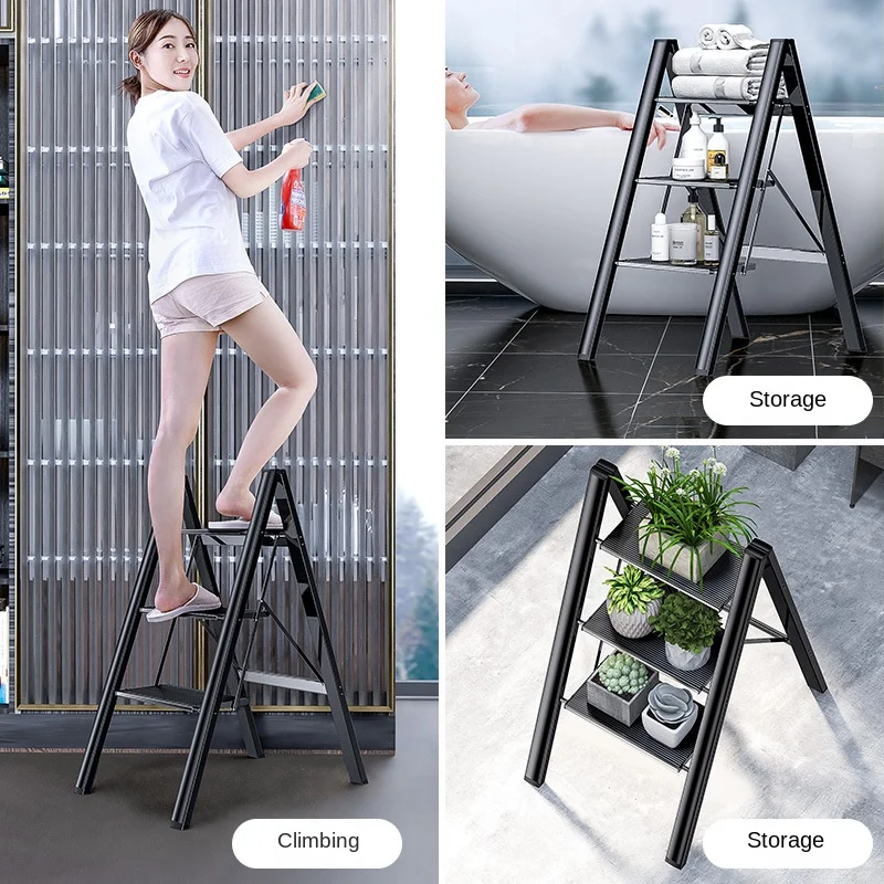 

Multifunctional High Stools Kitchen Thickened Telescopic Ladder Stable Structure Step Stool Non-slip Foot Pad Ladder Stool