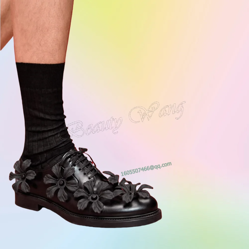 

Black Solid Flower Decor Pumps Square Heel Men Shoes Men's Dress Shoes Gentlemen Slip on Party Shoes Big Size 47 Sprig Autumn