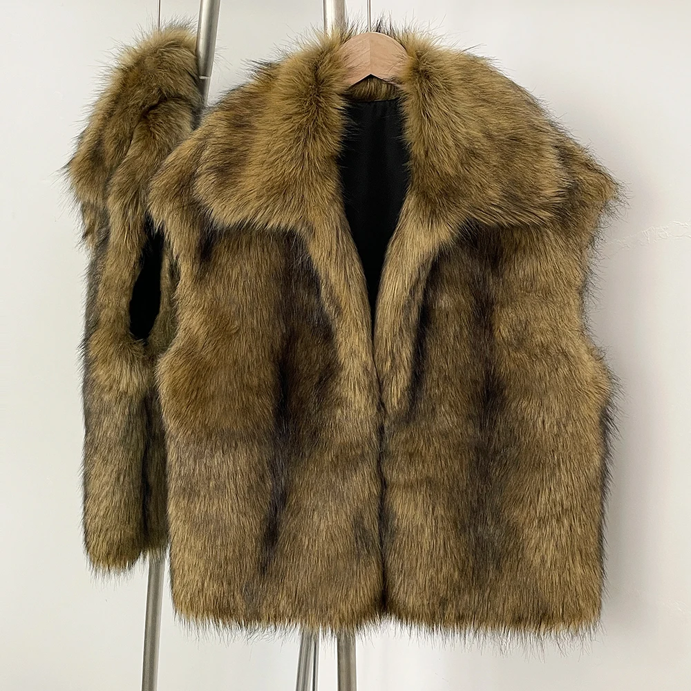 

OFTBUY пальто из искусственного меха, жилет, женский экологически чистый женский новый осенне-зимний теплый толстый жилет без рукавов из искусственного меха енота