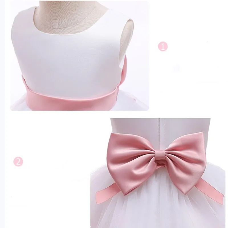 Satin Gauze Big Bow Baby Girls Princess Dress Summer Wedding Ball Christmas Birthday Party Costume Girl Dresses Gift (Headband)