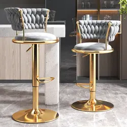 High-End Luz Luxo Bar Cadeira, Cadeira Elevador, Moda Encosto Stool, Material Metal, Cadeira Giratória, Almofada de camurça, Sala de estar