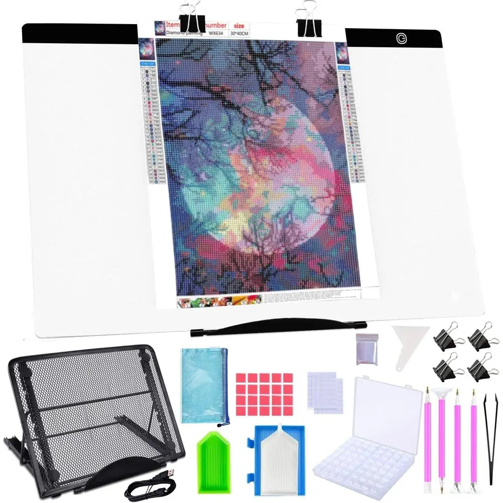 

5D Diamond Painting LED Light Kit with Accessories for Adults, Includes Storage Case, Pens, Stand, Pad Board