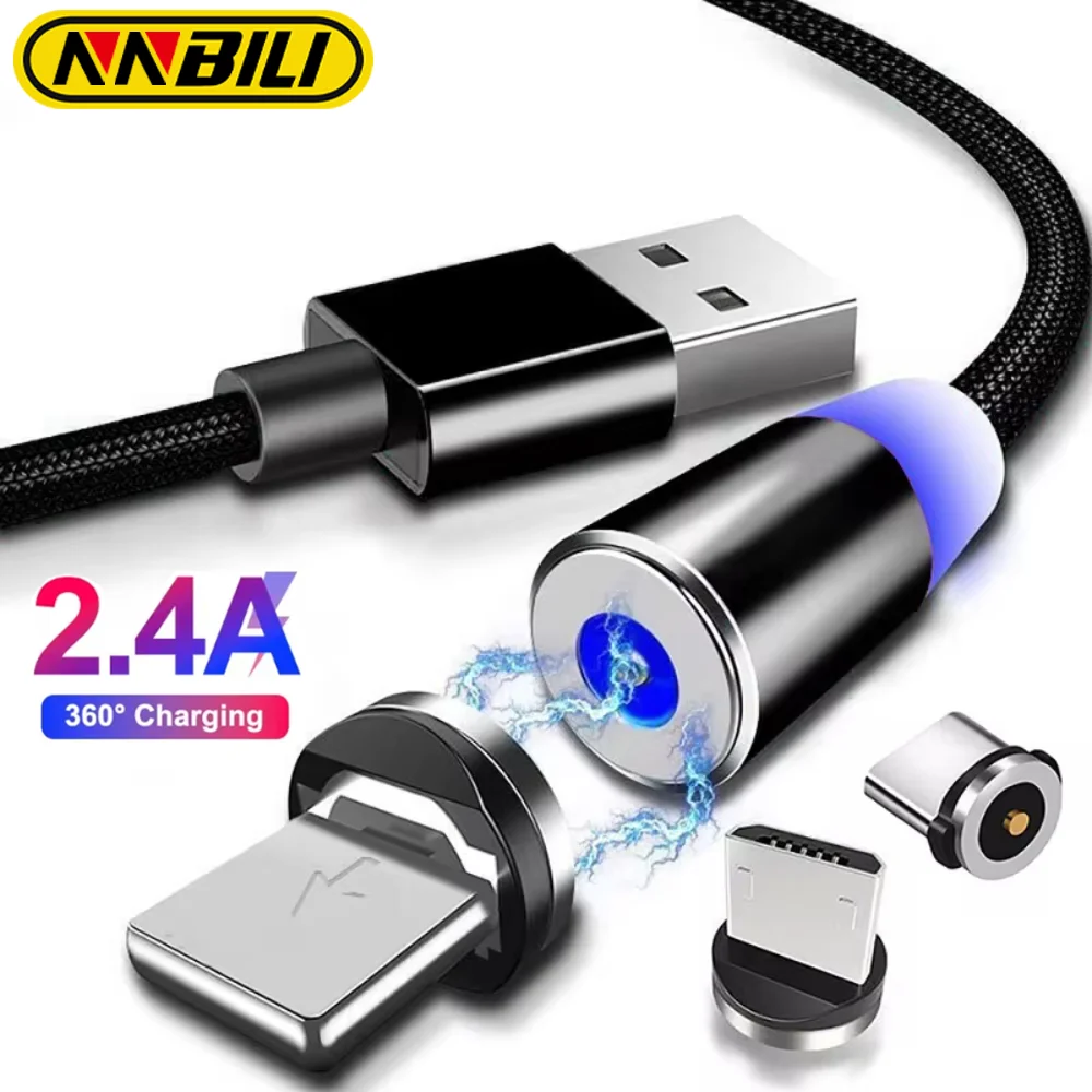 NNBILI LED Magnetic USB Cable Fast Charging Type C Cable Magnet Charger Data Charge Micro USB Cable Mobile Phone Cable USB Cord