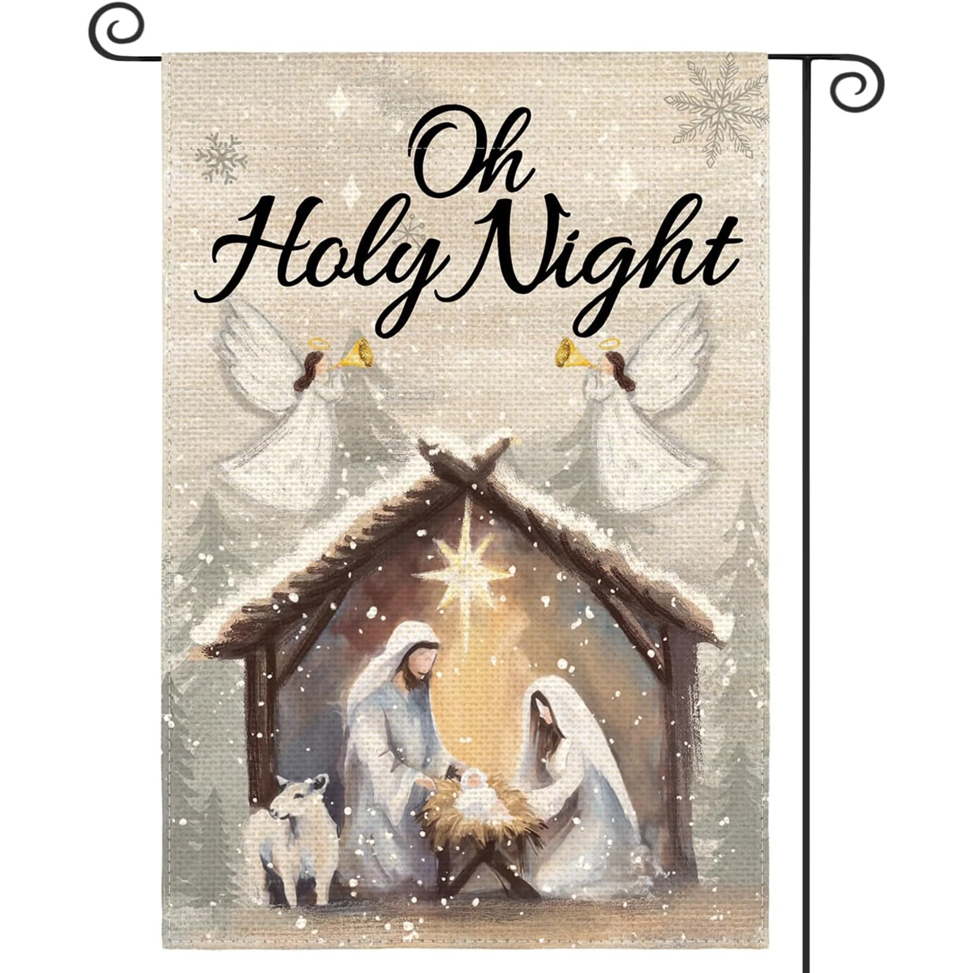 1PC, 2D Flat Christmas Jesus Nativity Courtyard Garden Flag, No Electricity, 12 Inches X 18 Inches, Very Suitable for Gardens, Terraces, and Various Occasions, Does Not Include Flagpoles or Flags