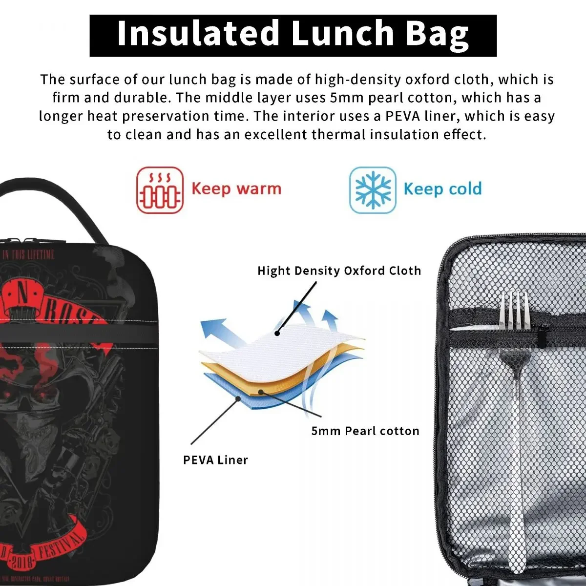 Guns N Roses Tour 2023 Insulated Lunch Bag Heavy Metal Band Food Container Reusable Cooler Thermal Bento Box For Picnic