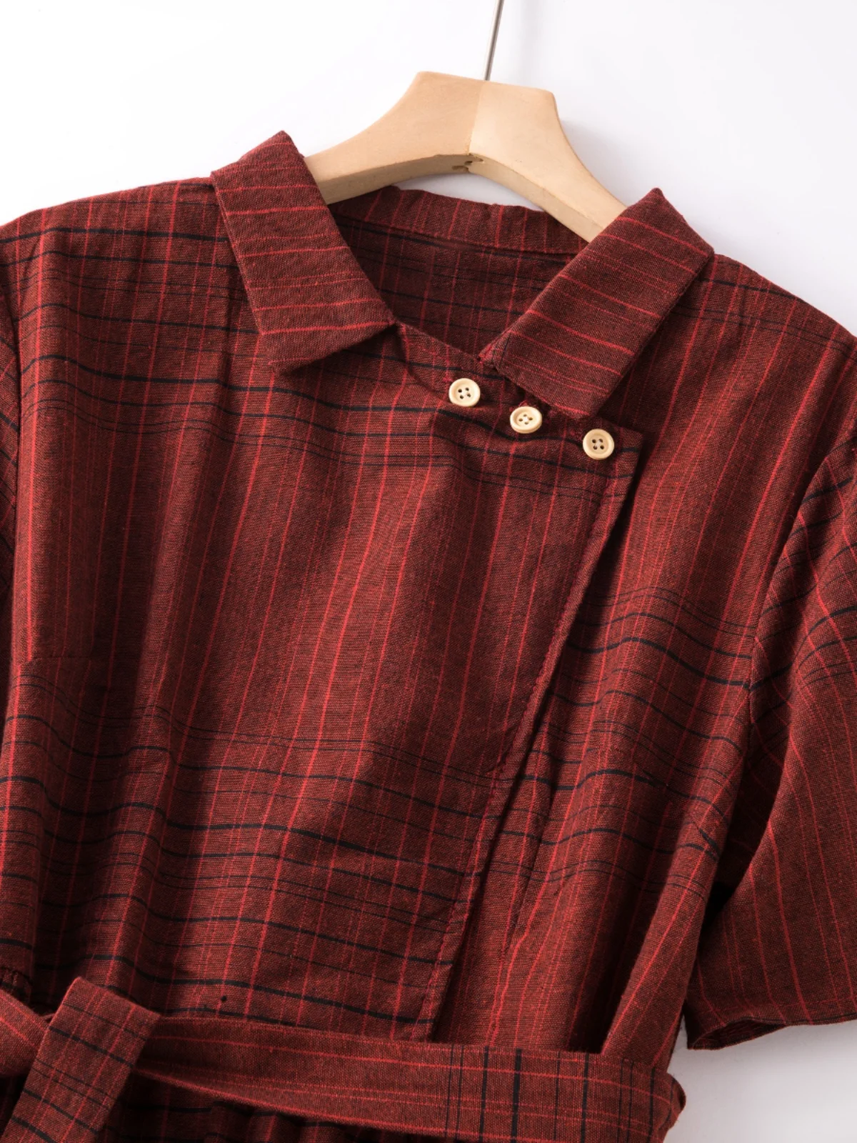 레트로 일본 브랜드 코튼 린넨 오트 스웨트 드레스 허리 조임 A라인 드레스 스트라이프 패턴 출퇴근용 슬레 하이웨이스트