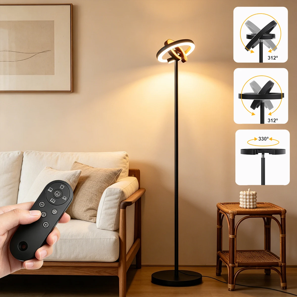 Intelligente LED-Stehlampe für den Innenbereich mit Touch- und Fernbedienung, dimmbar, unabhängige Doppellichtfunktion, einstellbare Stehlampe für Zuhause, Schlafzimmer, Wohnzimmer