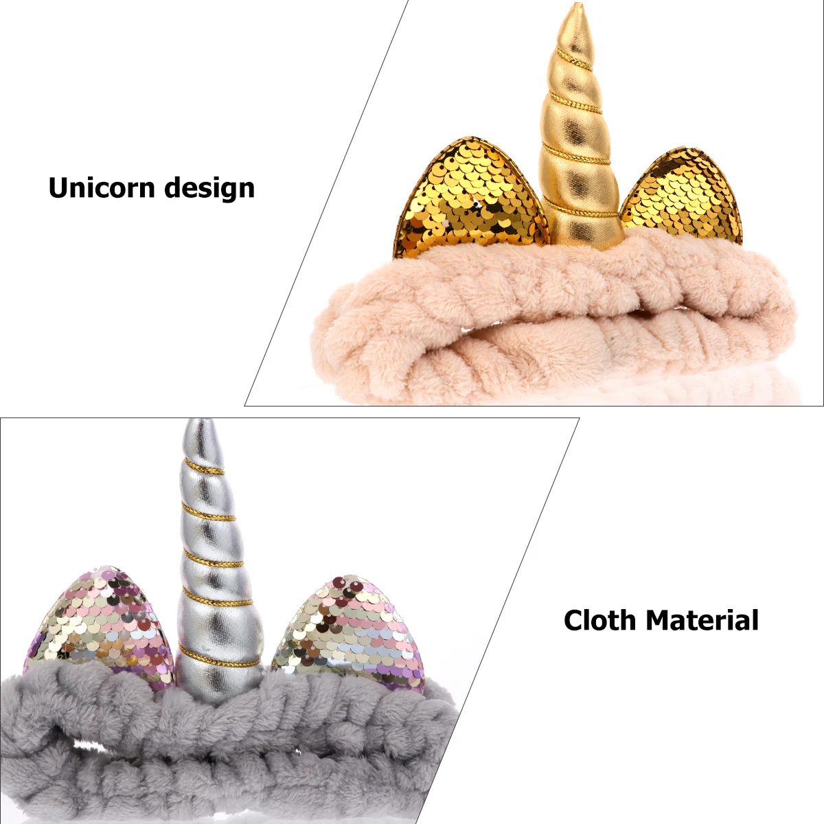 

2Pcs Creative Unicorn Hairbands Sequin Headwear Elastic Hair Hoop Comfortable Makeup Shower Sports Headband for Women Girls