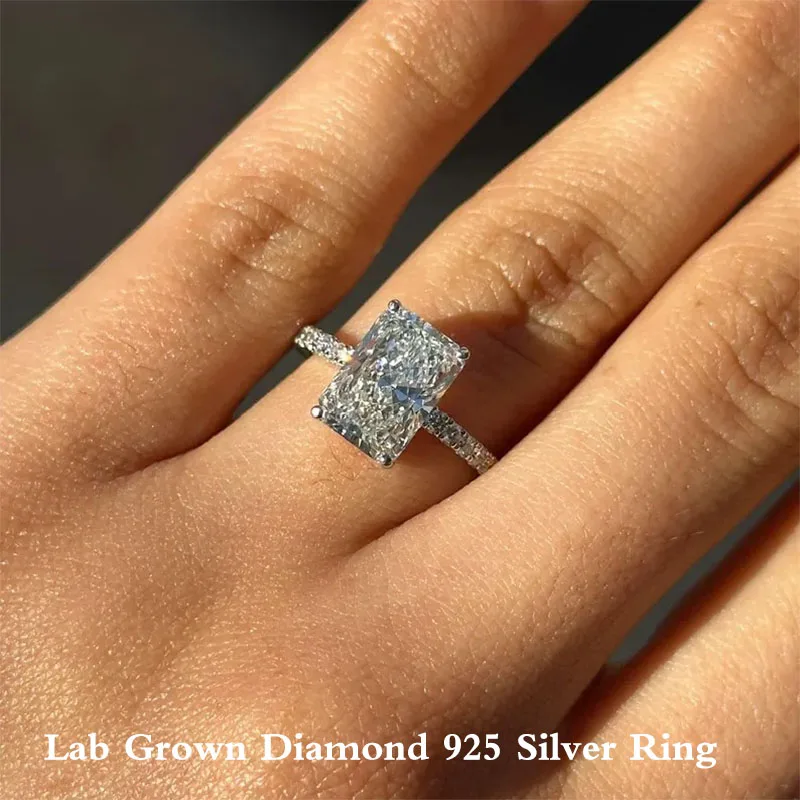 925 Silver Radiant Cut Ring 1-2Ct Radiant Cut EF/VS VVS Lab Diamond Engagement  IGI Certified Wedding Ring Given To Her