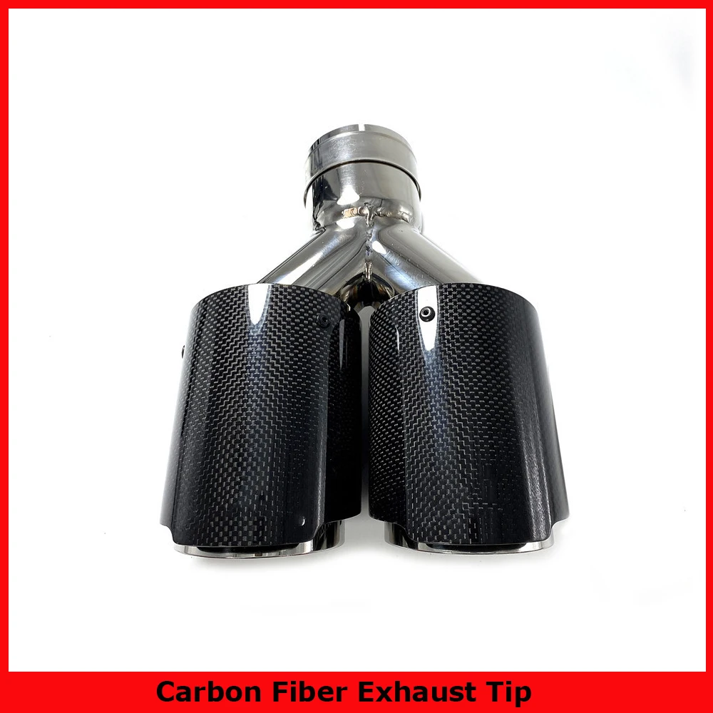 

1 Piece Dual Carbon Fiber 304 Stainless Steel Universal Y Model Auto Exhaust Tip End Muffler Pipe With A Logo For BMW E46