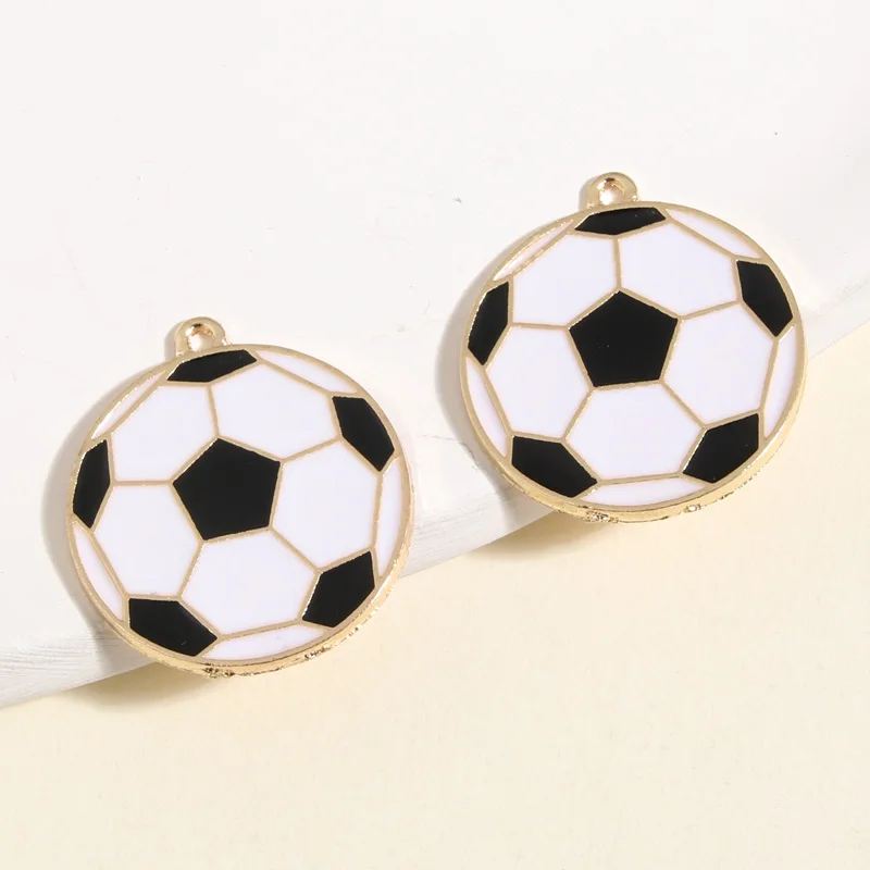 5 pz Colore Oro 28x25mm Divertente Smalto Calcio Calcio Pendenti E Ciondoli Sport Ciondolo Misura Collane FAI DA TE Gioielli Fatti A Mano Trovare