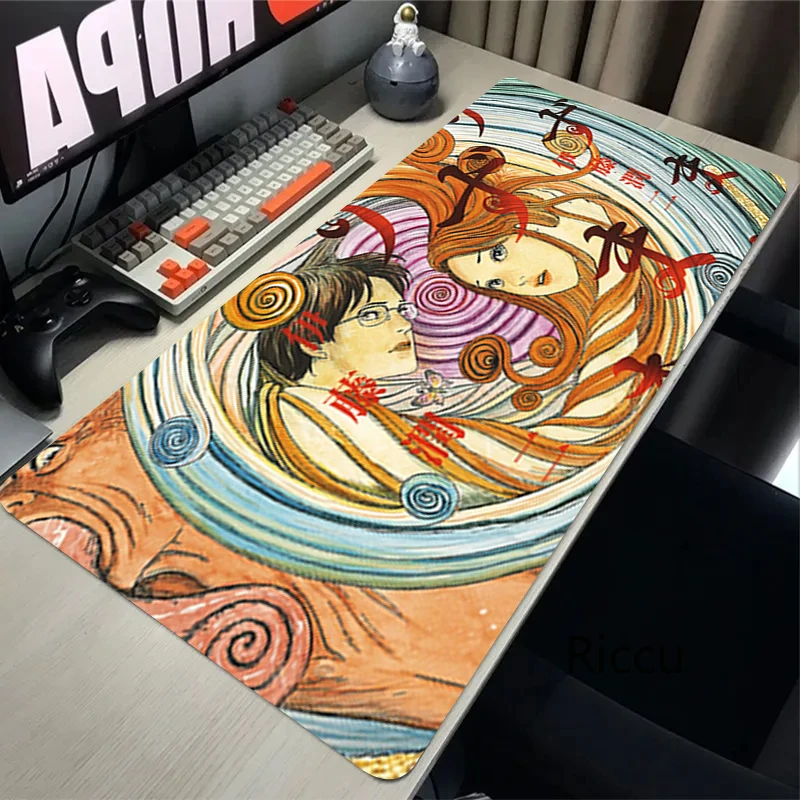 

Large Gaming Mousepad Junji Ito Tees Horror Mouse Pad Gamer XXL Computer Office Mouse Mat Keyboard Mat Desk Pad Laptop Mausepad