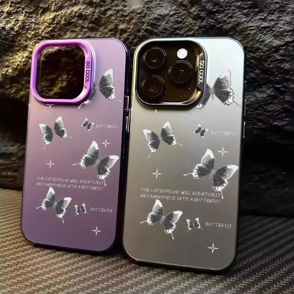 Funda de teléfono con diseño de mariposa plateada adecuada para iPhone 17 16 15 14 13 12 11 Pro/Max/Plus contra caídas y a prueba de golpes