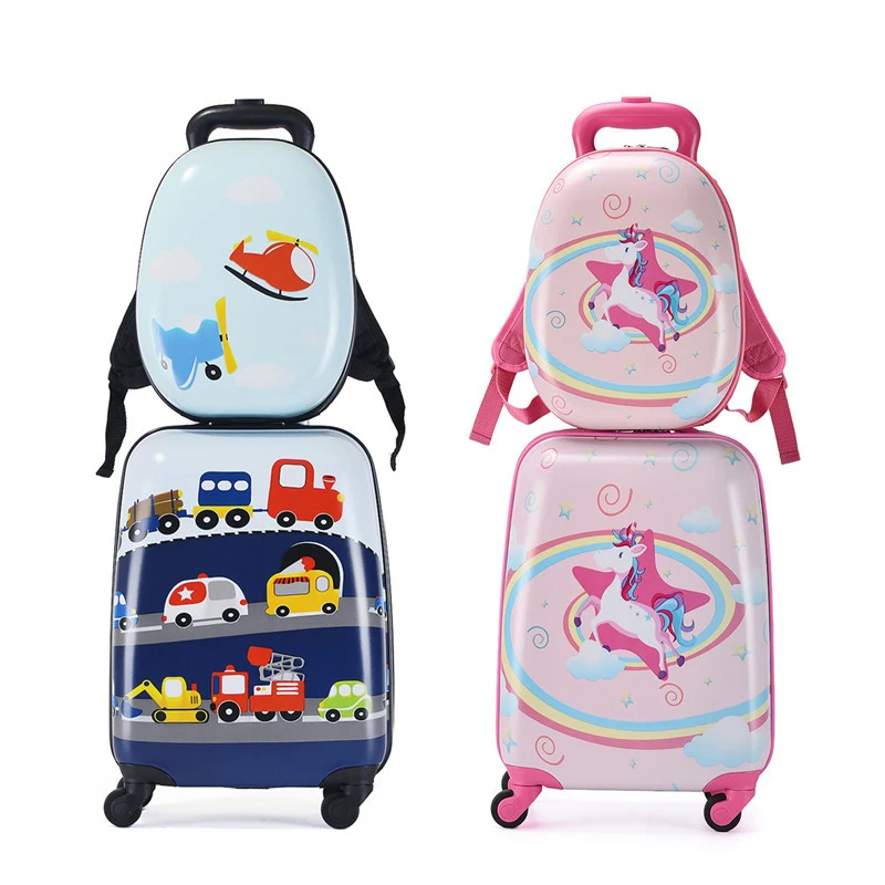 13 & 18 Inch Cartoon Handbagage Koffer Voor Kinderen Schattige Koffer Set Bagage Kleine Rugzak Schooltas Jongen Reistas Met Wielen