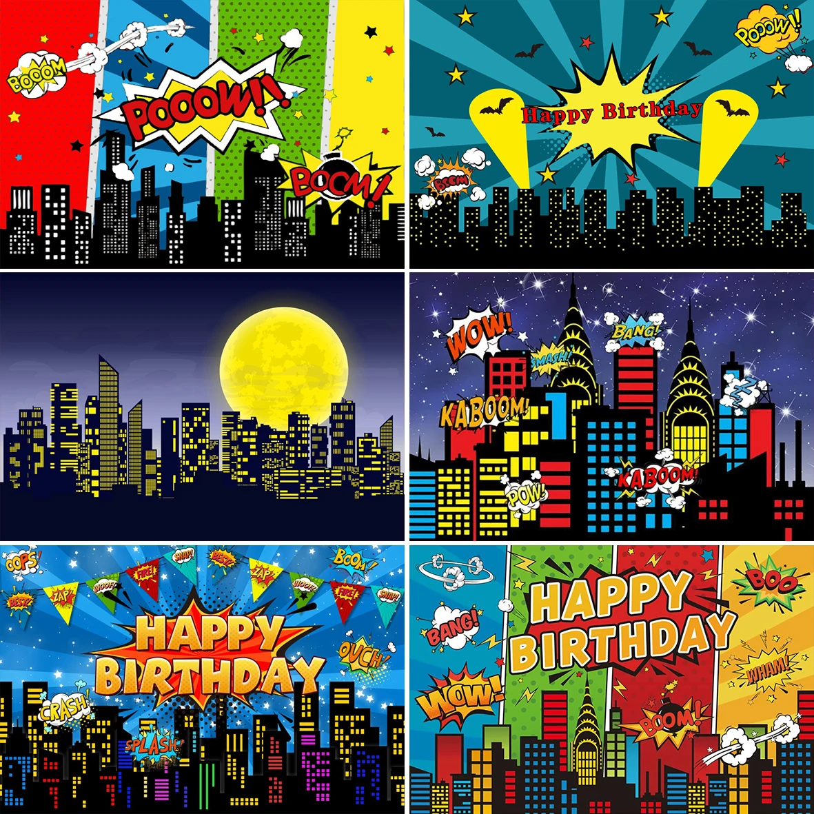 Laeacco City Building Night Superhero Birthday Moon Baby Party Photo Backdrop Photographic Background Photocall For Photo Studio