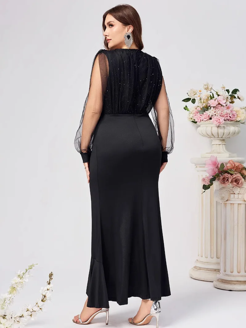 Ele V-ne Me Sve Dr Long Sve ثوب مسائي مقاس كبير تنورة نسائية عادية من ألياف البوليستر #2