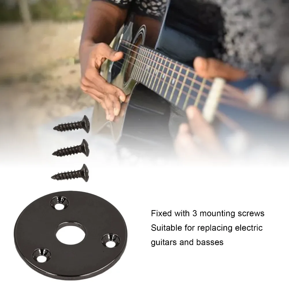 2PCS Round Guitar Jack Plate Black/Gold/Silver Metal Output Jack Cover Chrome Metal Curved Bottom Jack Plate For Guitar Bass