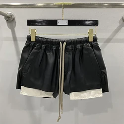 2024 Spring / Summer New Women's Shorts Y2k Pockets Exposed Elastic Waist Drawstring Tie Casual Commuter Hundred Leather Pants