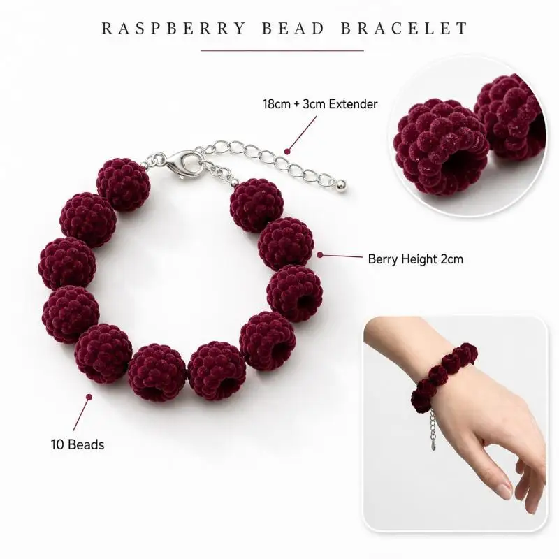 Resin Raspberry Bead Bracelet Adjustable Chain Fruit Berry Charm Jewelry Cute Trendy Summer Gi For Women And Girls