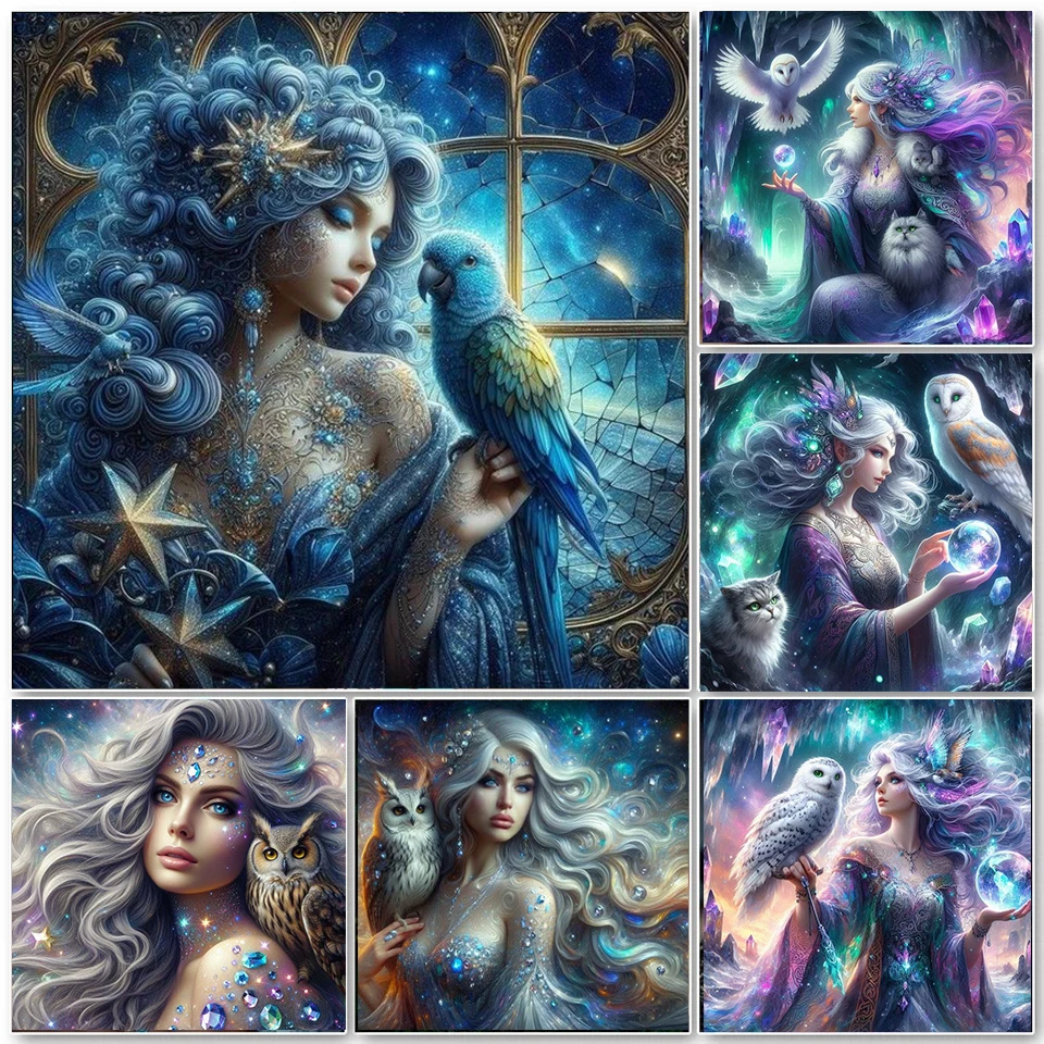 

DIY Diamond Painting New 2024 Cross Stitch Kit Woman and Owl Parrot Flowers Mosaic Diamond Embroidery Home Decoration