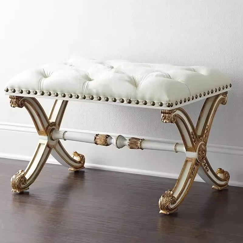 S-C  solid wood shoe changing stool simple modern leather pull button bedside stool