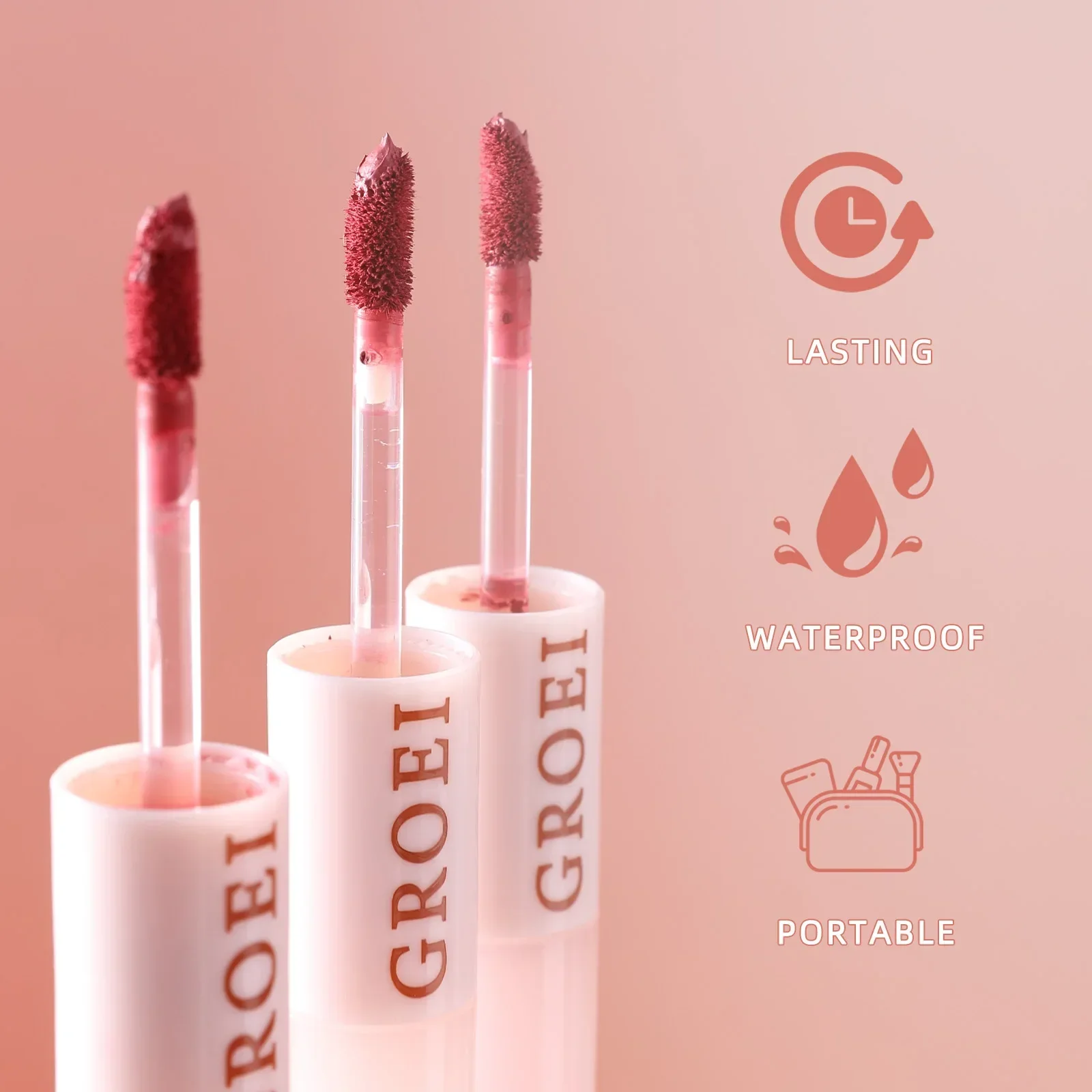 GROEI Vernis à lèvres double extrémité, brillant miroir 2 en 1 et velours mat, tasse antiadhésive longue durée, cosmétique pour les lèvres dodues 3D