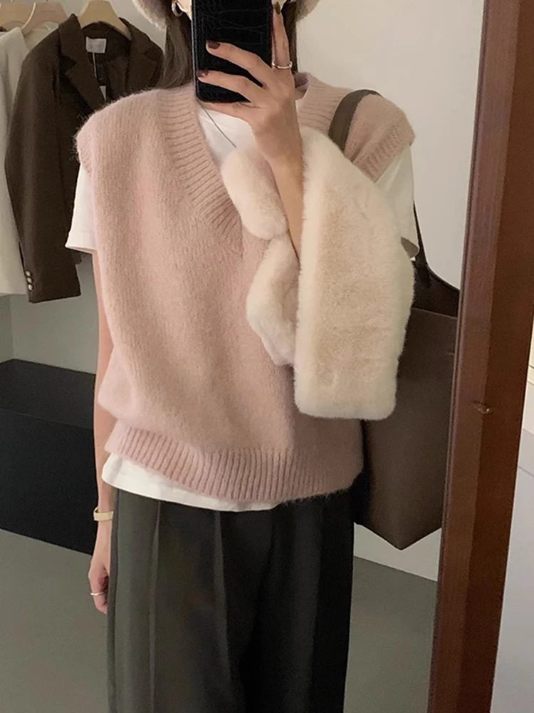 Frauen Gestrickte V-Ne Pullover Weste Lose Faul Sle Schichtung High-End-Gefühl Top Herbst Winter Neue Ankunft Casual süße Sle