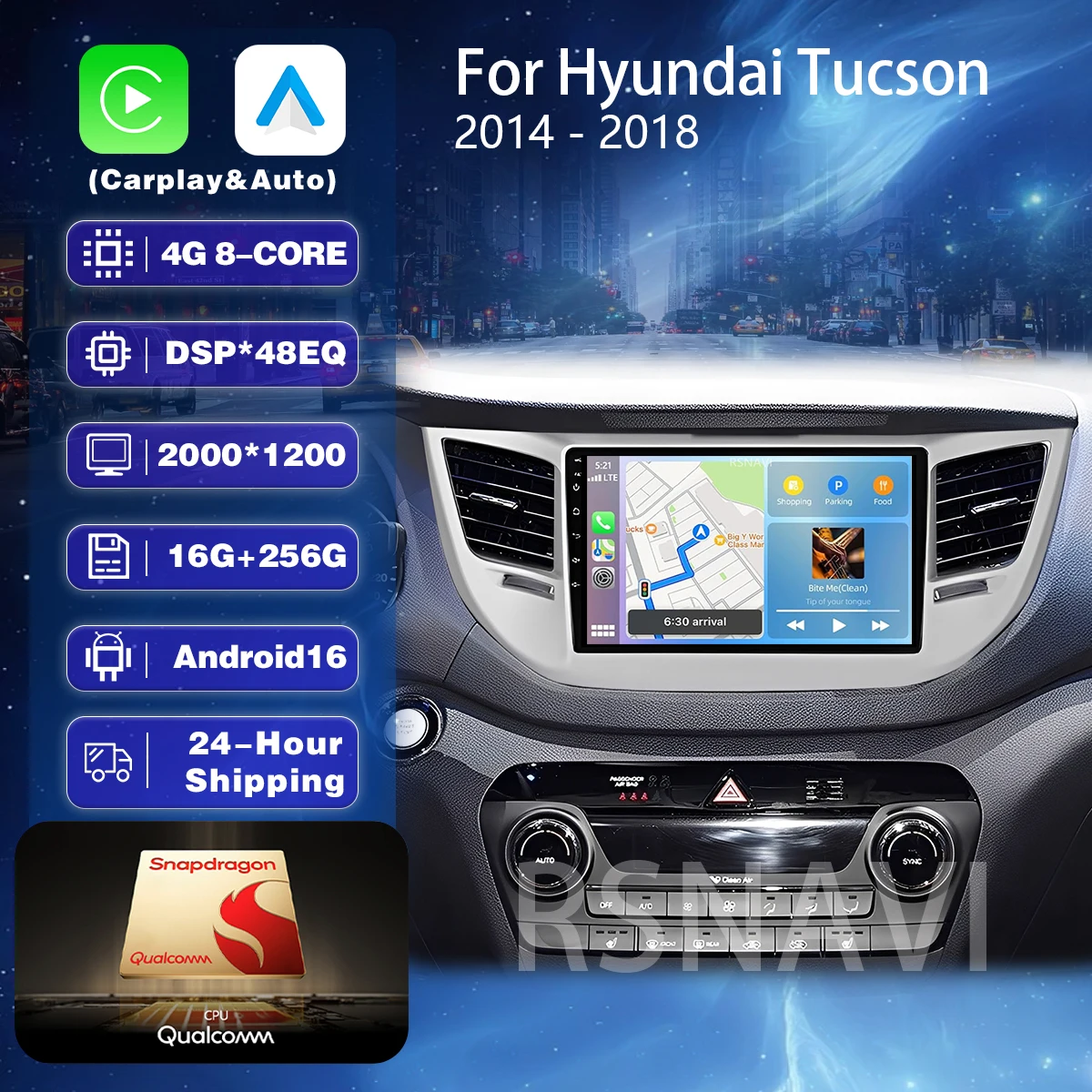 Android 16 Carplay Auto 2K Screen Car Radio BT Multimedia Player For Hyundai IX35 Tucson 3 2015 - 2018 DSP 2din Autoradio Stereo