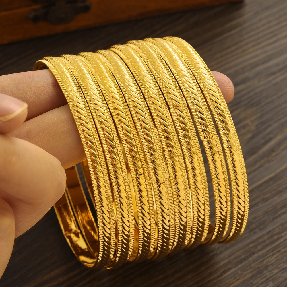 Ethpion 68MM 24K Ethiopian Wave Dubai Trendy Wedding Bangle for Women Arab African Gold Color Bracelet Jewelry Middle East Gifts