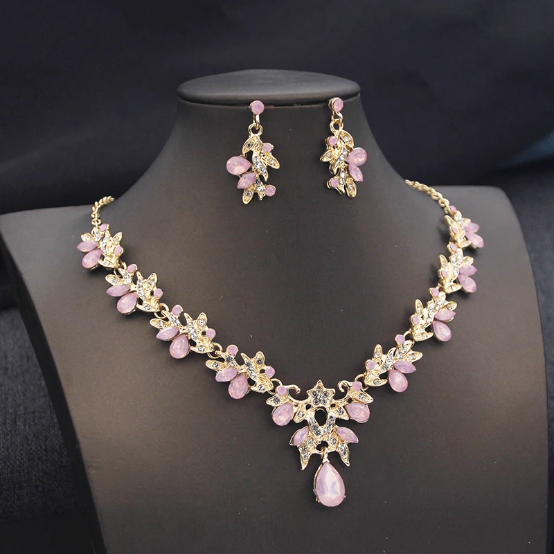 14 Color Elegant Fashion Necklace Sets for Women Dangle Earrings Princess Collar Two Piece Set Bride Jewelry Wedding Accessories