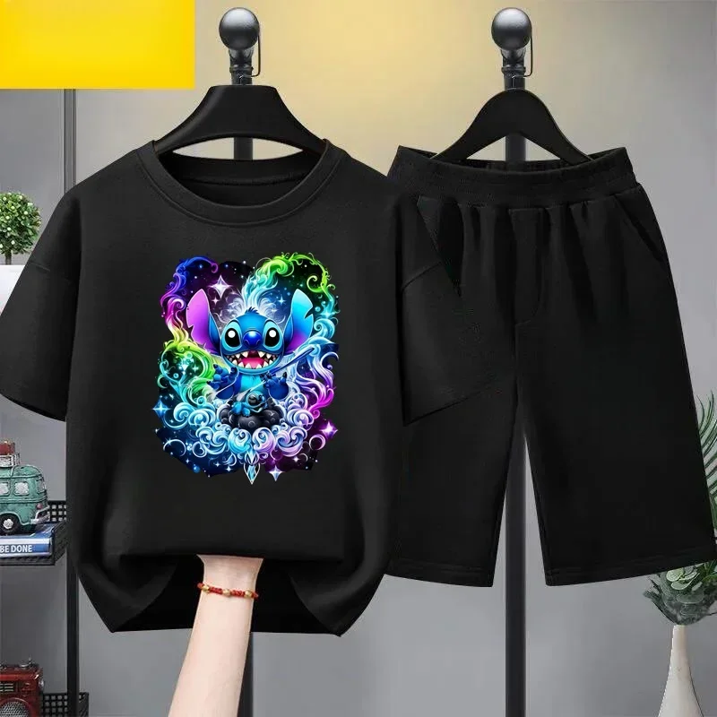 2024 Kawaii elStitch oned Kids Clothes Girls Clothing Boys Clothes Summer Children Stitch Tshirt Suit