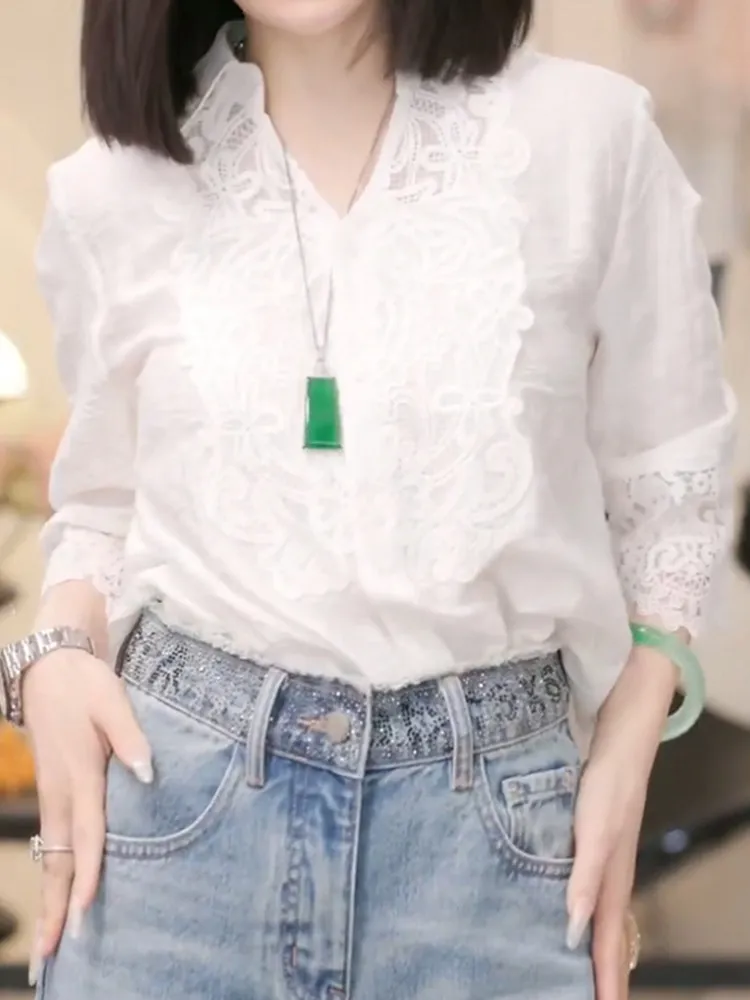 

Fashionable Casual Loose Women's Shirt Spring 2026 Turn-down Collar Slimming Stylish Design Breathable Comfortable Mid-sleeve