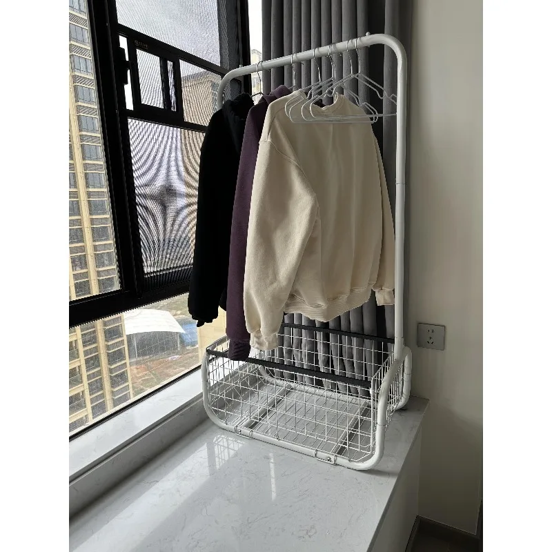 Put clothes, coat rack, store, clean clothes, hang clothes, storage, bay window, drying rack, short