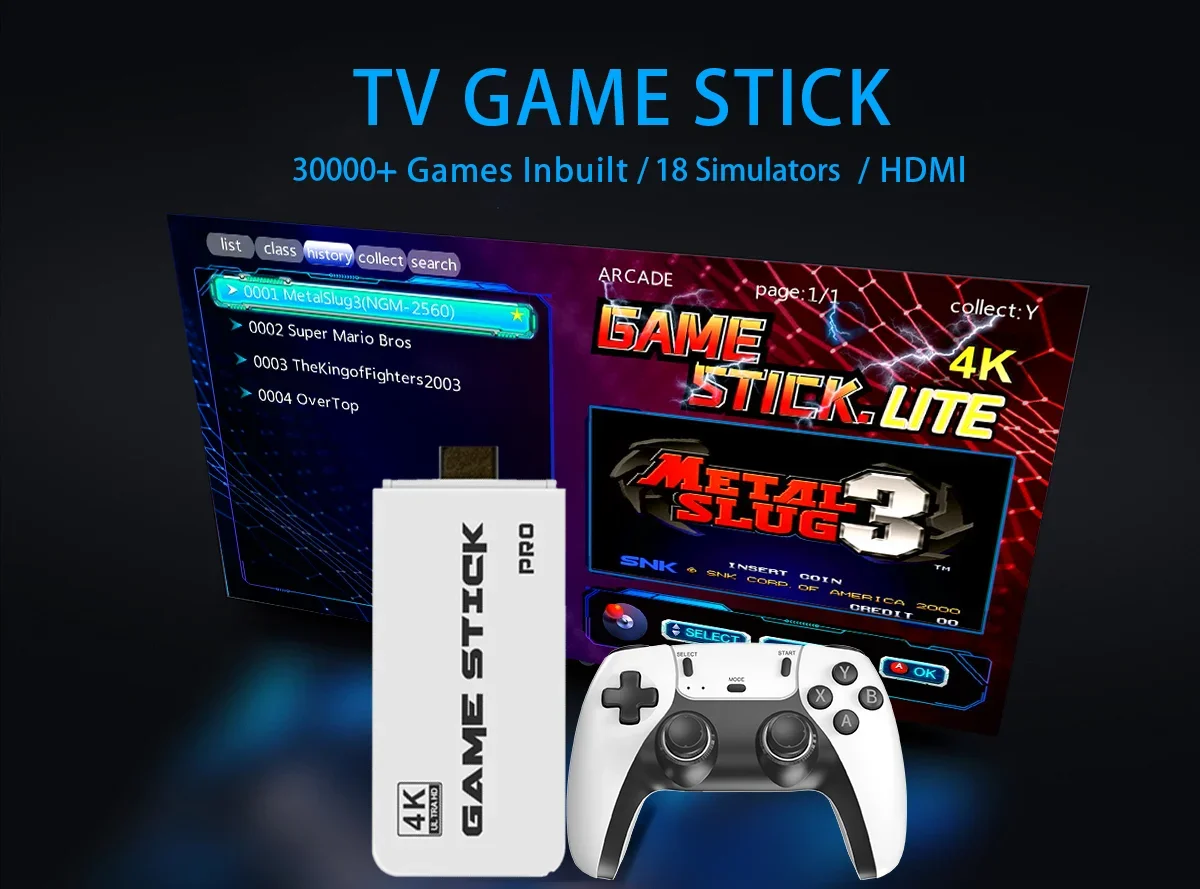 M8 4K pro Game Stick Mini Handheld Console Wireless Gamepads Retro HD 20000+ Games Two-player for PS1 TV Output