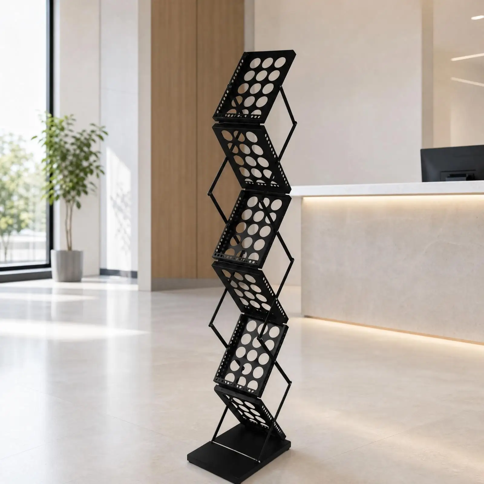 A4 Brochure Display Stand Black Coated Wire Rack for Reception Desk and Trade Show Booth