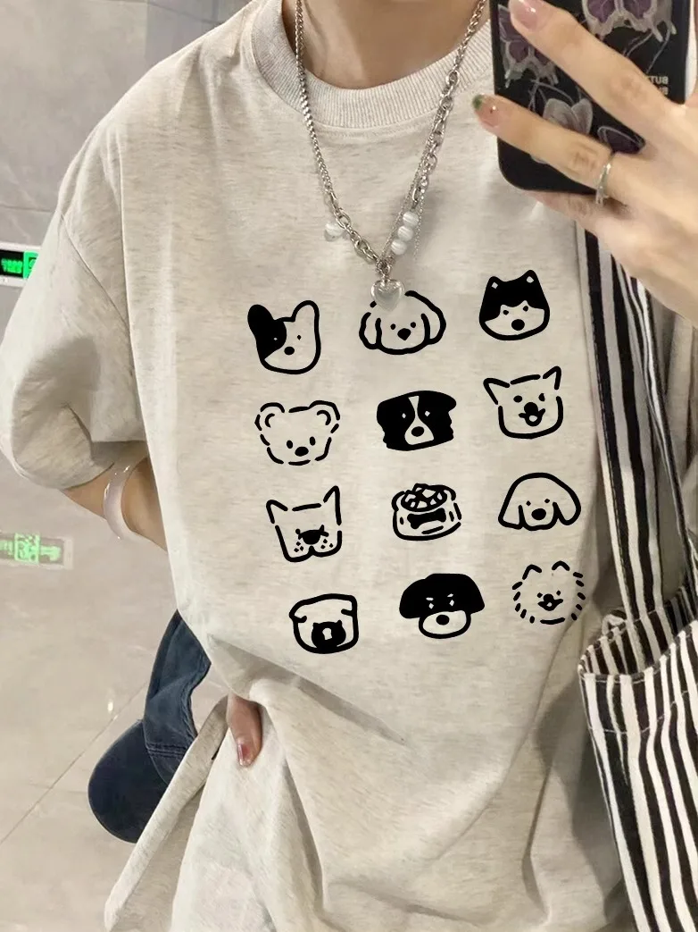 

Korean Style round Neck Short Sleeve T-Shirt Women's Casual Cotton Print Top Loose Fit Spring New Arrival Base Layer Shirt