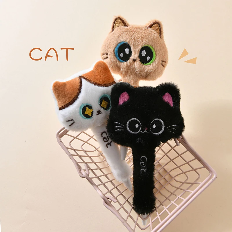 Creative Cute Cat Plush Gel Pen 0.5mm Black Quick Drying Click Pen For School Office Writing Signature