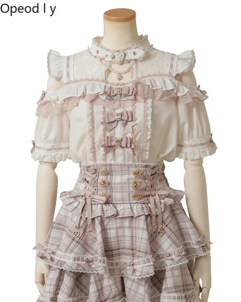 

Liz New Japanese Mass-produced Lolita Off-shoulder Short-sleeved Shirt Sweet and Cute Doll Lace Bow Long-sleeved Women's Shirt