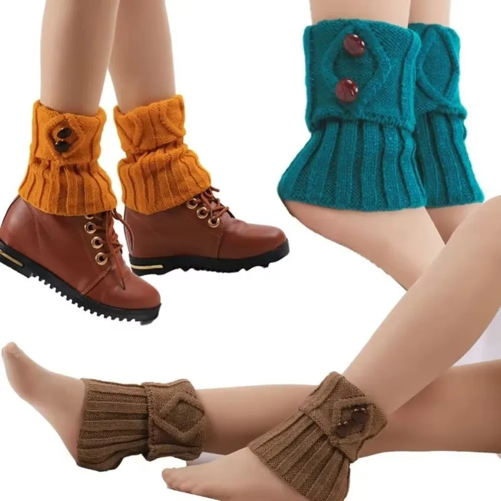 

Fashion Thermal Knitted Leg Warmer Loose Pure Color Boot Cover Buttons Crochet Short Leg Warmers Autumn Winter