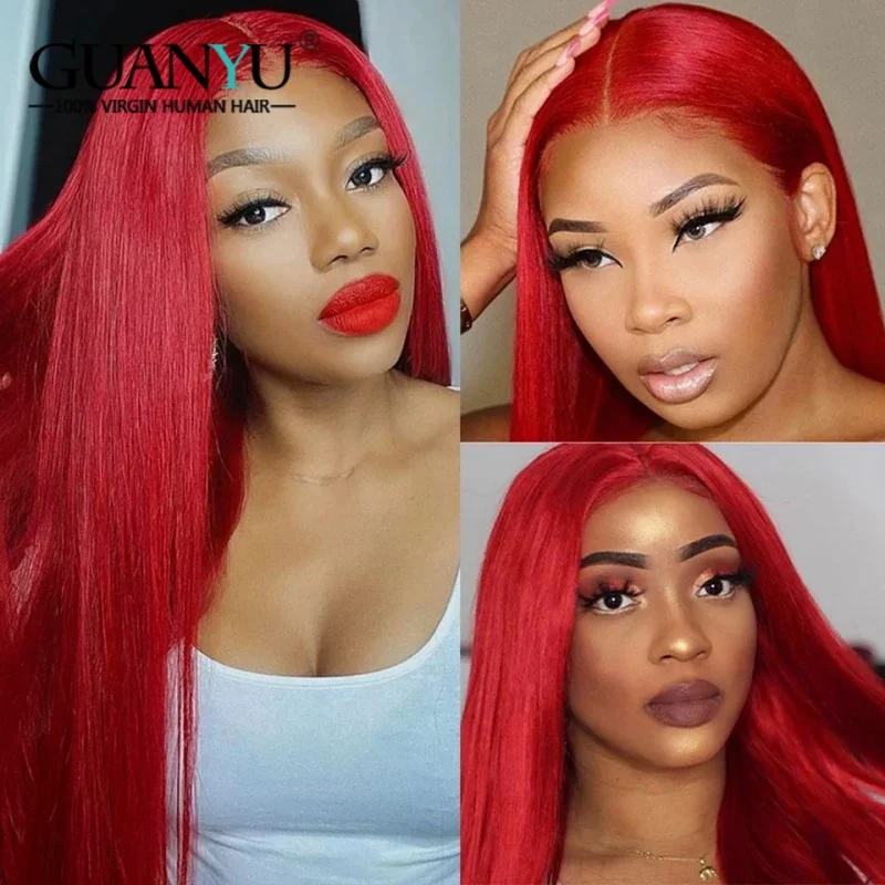 Quente vermelho 13x4 frente do laço perucas de cabelo humano para as mulheres brasileiro em linha reta perucas frontais do laço remy cabelo pré arrancado peruca com cabelo do bebê