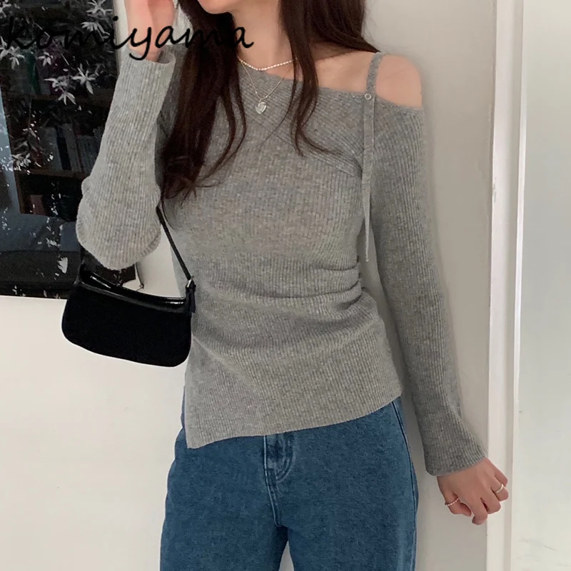 Slash Neck Off Shoulder Ropa Mujer Split Roupas Feminina 2024 Woman Sweater Spring Autumn New Tops Elegant Feminino Sueteres