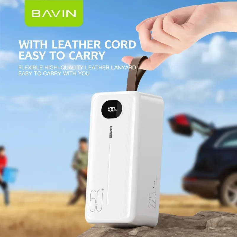 BAVIN Wholesale Portable Large Capacity 60000 mah Power Bank 22.5W Fast Charging powerbank with Flashlight and Cables pc030s