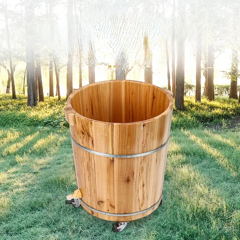 

Solid Wood Foot Wash Basin Insulated ThroughCalf Bucket EcoFriendly Spa Experience Foot Bath with Wheel Heated Foot Tub Hot Sale