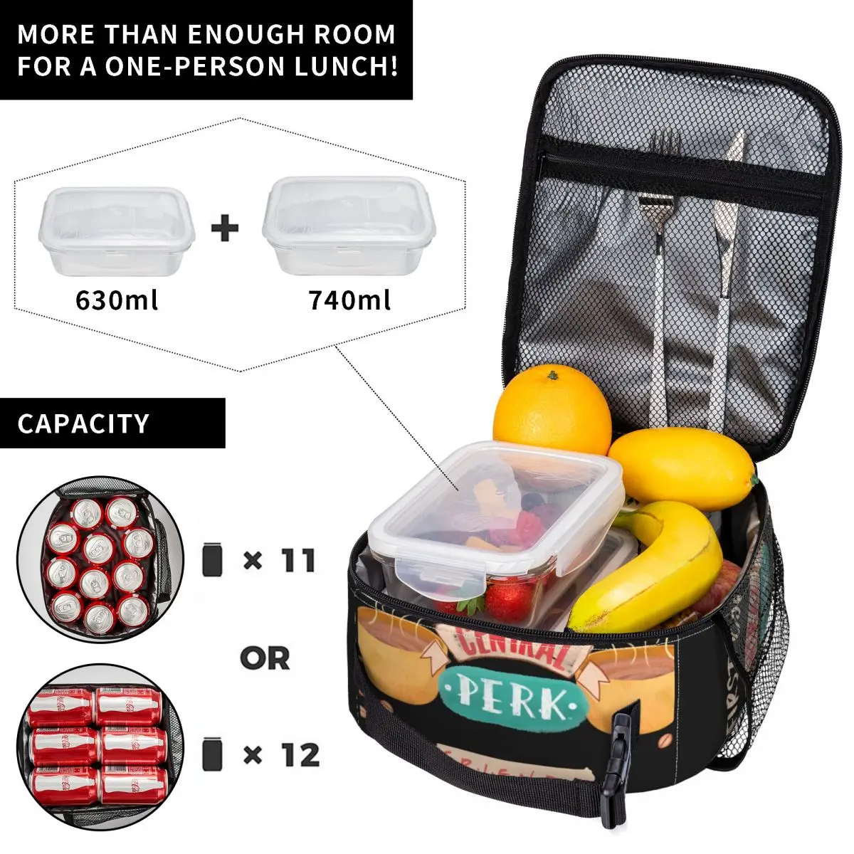 Insulated Lunch Box Central Perk Friends Accessories But First Coffee Food Box Y2K Thermal Cooler Bento Box For School