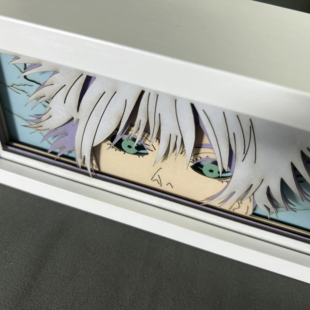 Imagem -04 - Lightbox Manga Anime Wood Nightlight 3d Papercut Desk Lamp Satoru Gojo Eye Face Lamp para Decoração do Quarto Jujutsu Kaisen