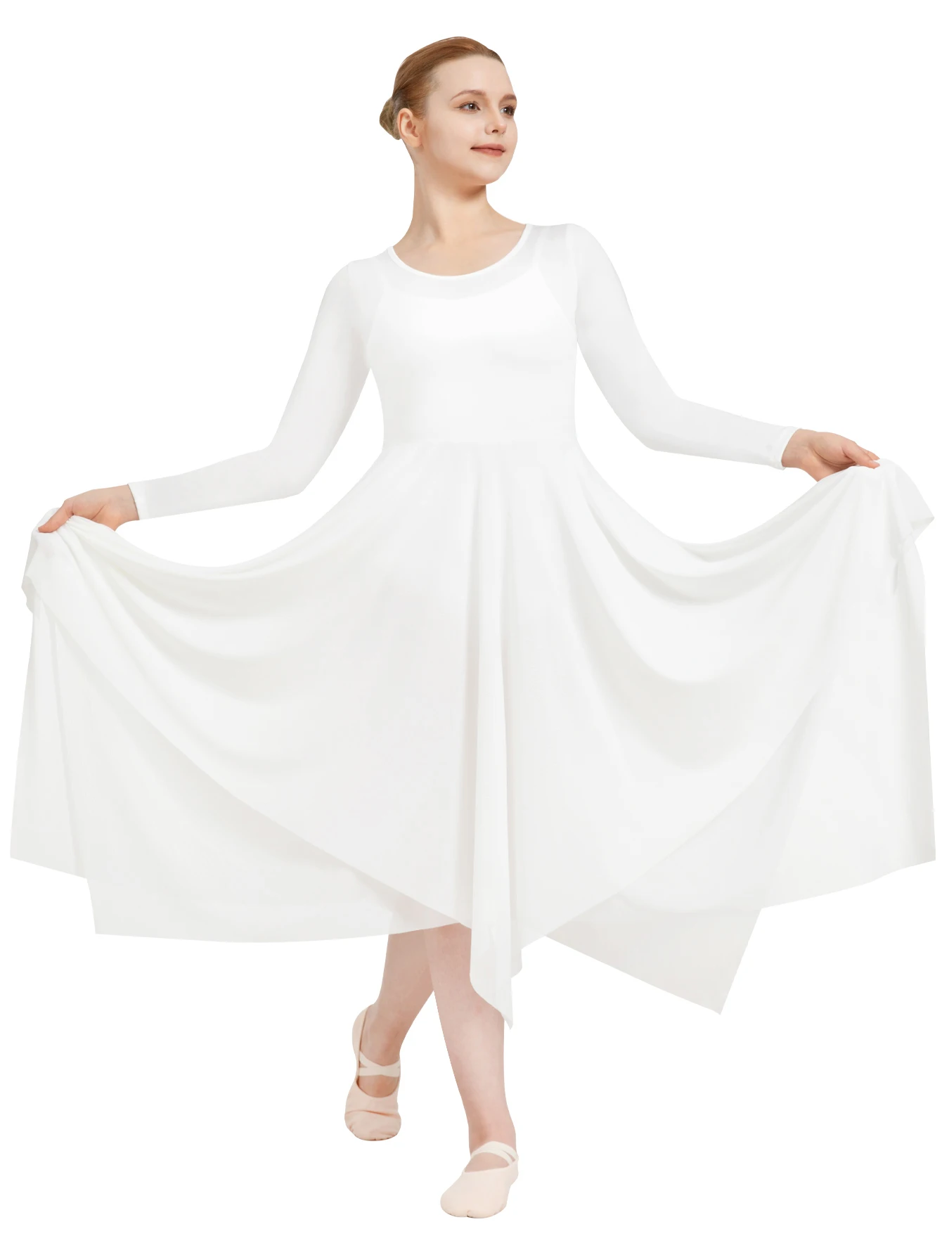 2024 Newest Praise Dance For Women Ballet Costume Dress Long Sleeve ,Double Layered Irregular Skirt,No Crotch And Lining